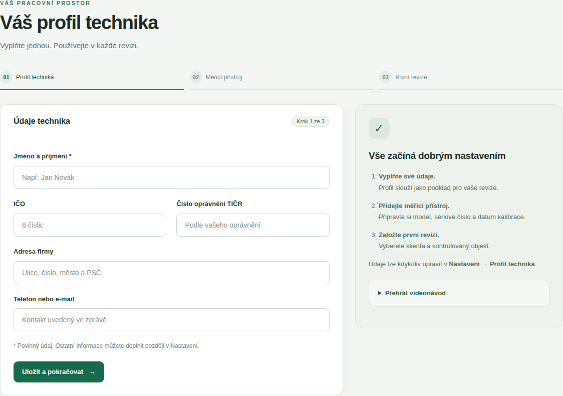 Ukázka nového nastavení profilu technika v Revizmatu